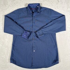 Robert Graham Youth Shirt Size 18-20 XL Blue Striped Long Sleeve Flip Cuff GUC